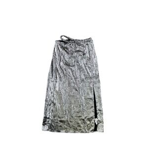 Future Collective Alani Noelle Metallic Silver Midi Skirt Side Slit Size 0 NWT
